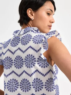 Blusar & Skjortor>Lindex Armlos Blus Med Broderier Blue