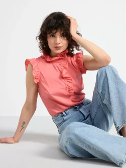 Blusar & Skjortor>Lindex Armlos Blus Med Volanger Dark Pink