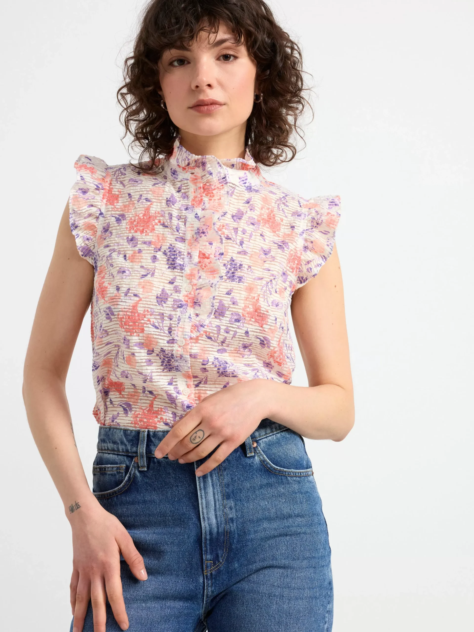 Blusar & Skjortor>Lindex Armlos Blus Med Volanger Coral