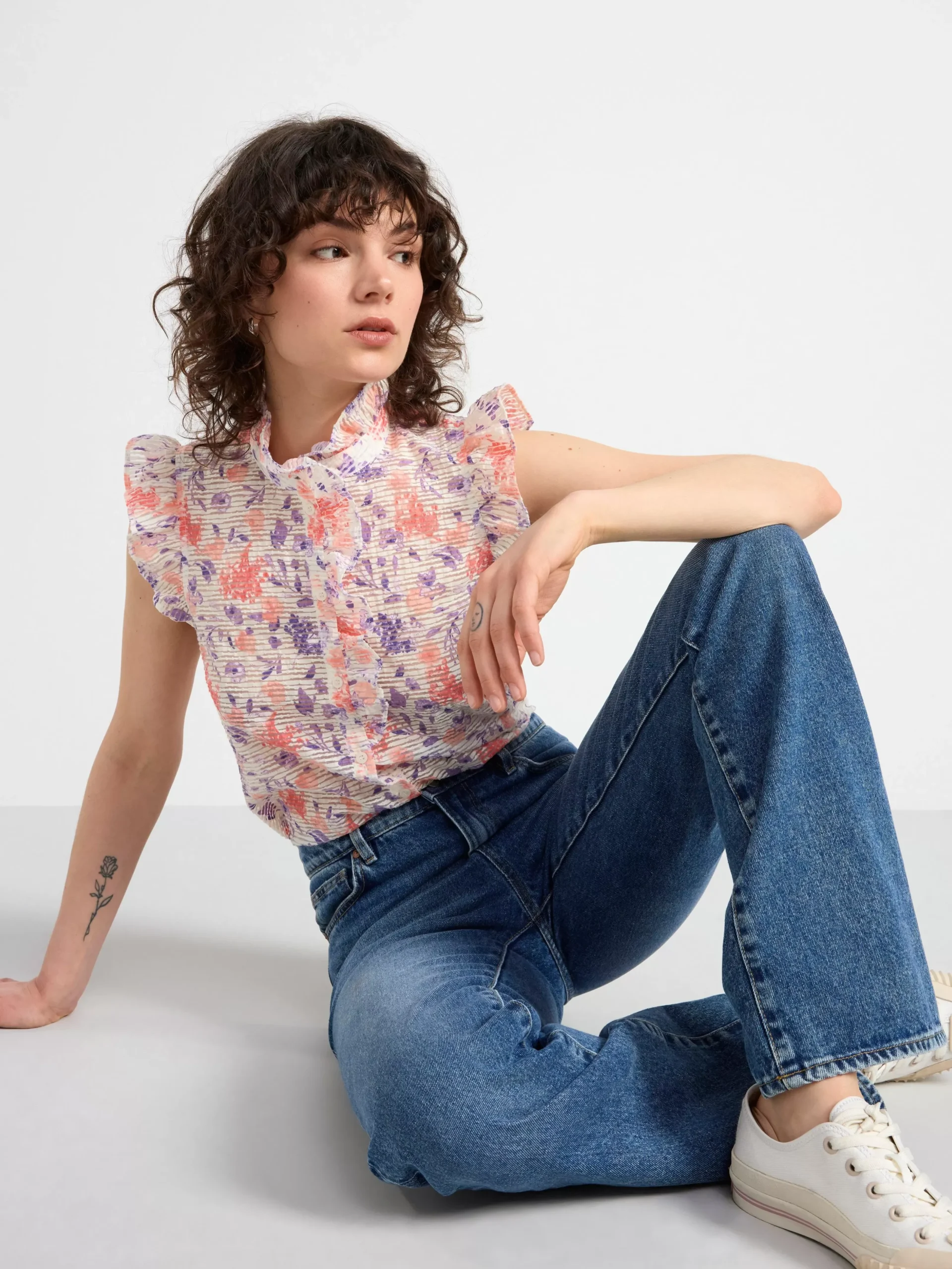 Blusar & Skjortor>Lindex Armlos Blus Med Volanger Coral
