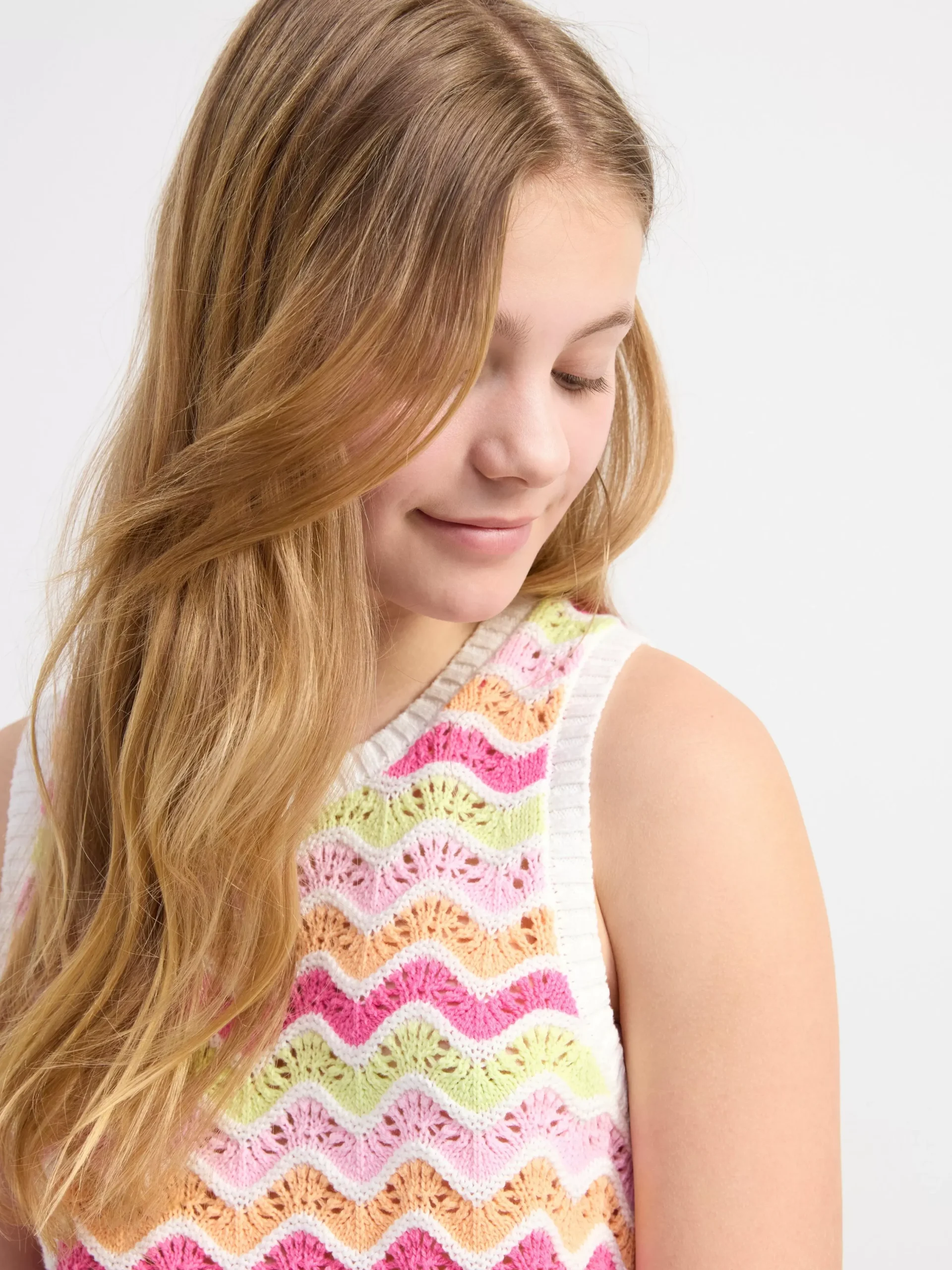 Toppar & T-Shirts>Lindex Armlos Stickad Topp Light Dusty White