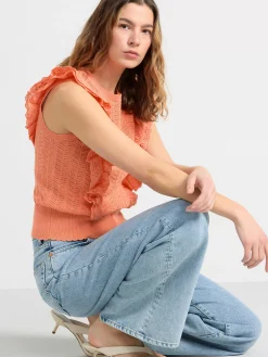 Toppar & T-Shirts>Lindex Armlos Stickad Topp Med Volanger Light Orange