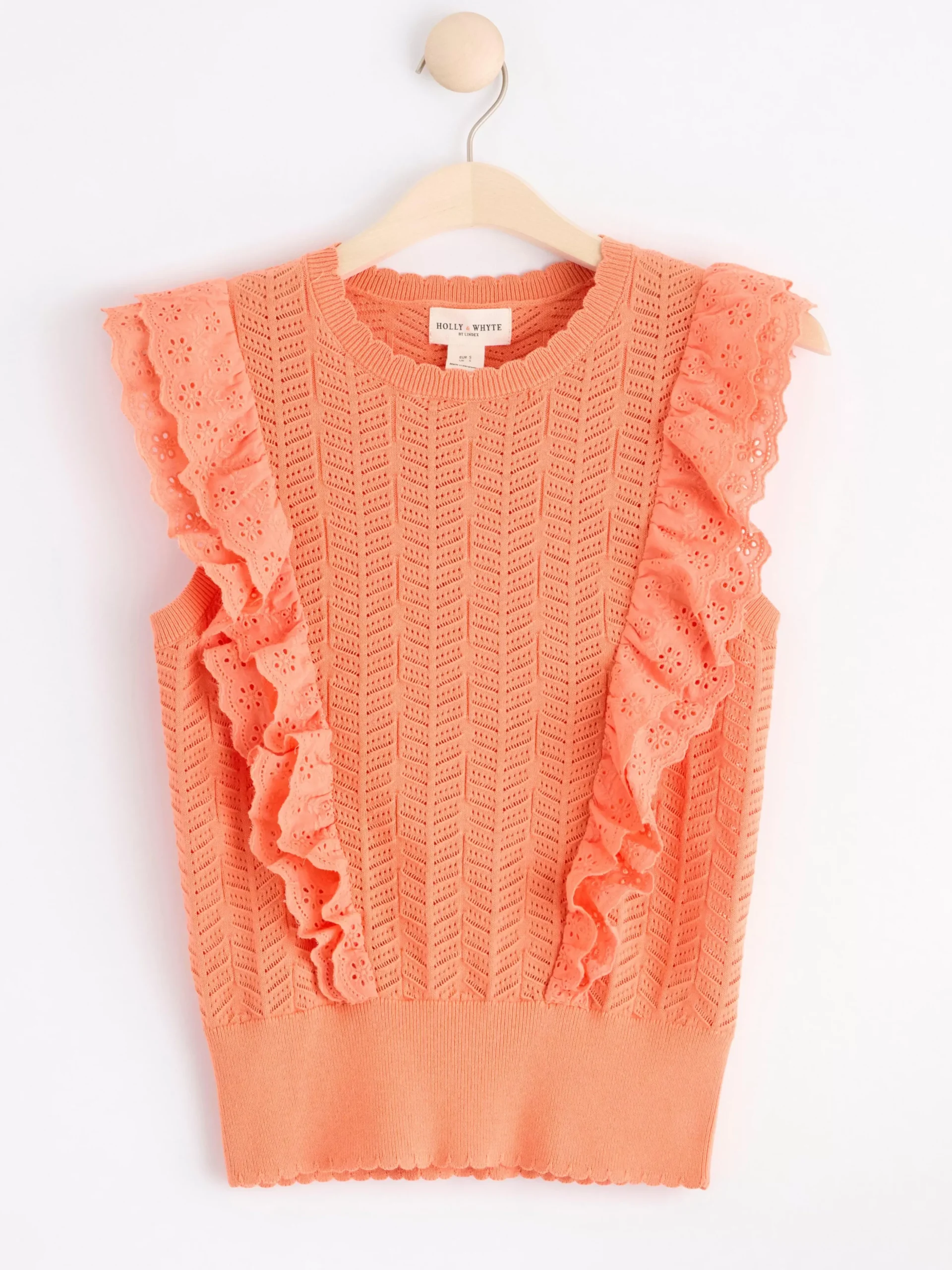 Toppar & T-Shirts>Lindex Armlos Stickad Topp Med Volanger Light Orange