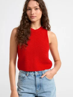 Toppar & T-Shirts>Lindex Armlos Topp I Stickad Linneblandning Red