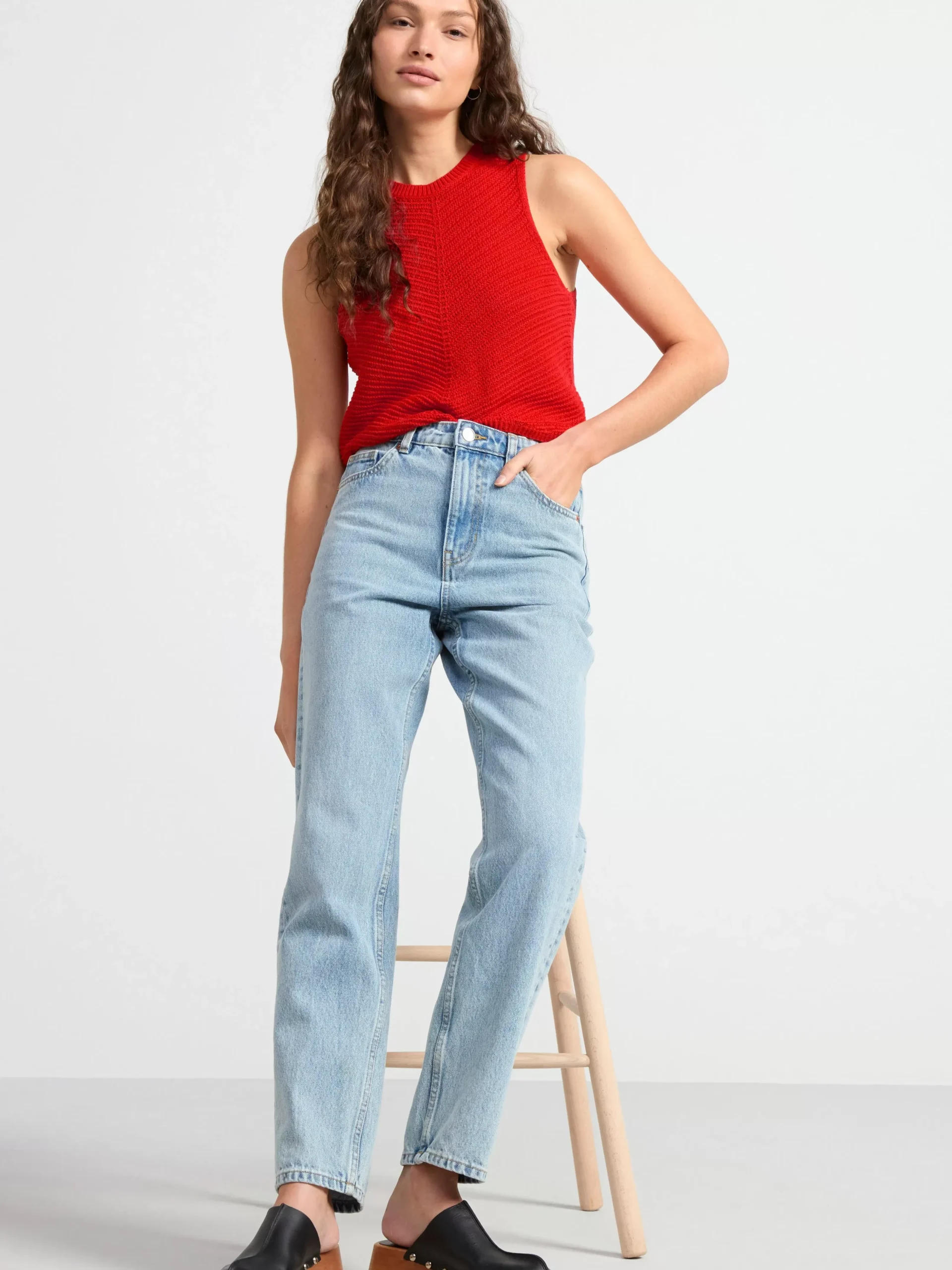 Toppar & T-Shirts>Lindex Armlos Topp I Stickad Linneblandning Red