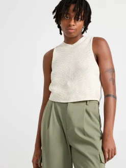 Toppar & T-Shirts>Lindex Armlos Topp I Stickad Linneblandning Light White