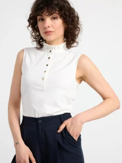 Toppar & T-Shirts>Lindex Armlos Topp Med Volangkrage Off White