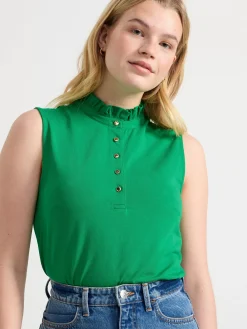 Toppar & T-Shirts>Lindex Armlos Topp Med Volangkrage Green