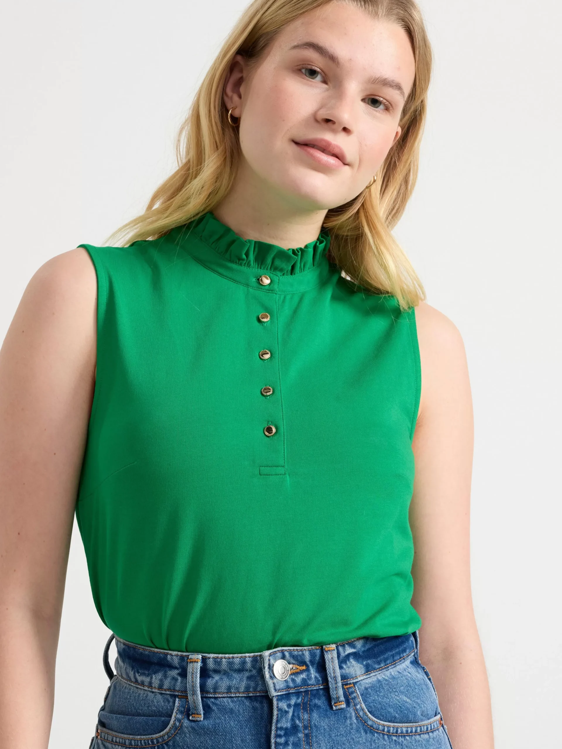 Toppar & T-Shirts>Lindex Armlos Topp Med Volangkrage Green