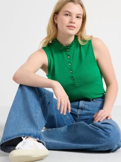 Toppar & T-Shirts>Lindex Armlos Topp Med Volangkrage Green