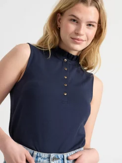 Toppar & T-Shirts>Lindex Armlos Topp Med Volangkrage Navy