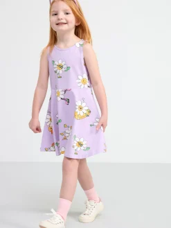 Klänningar>Lindex Armlos Trikaklanning Med Blommor Light Lilac