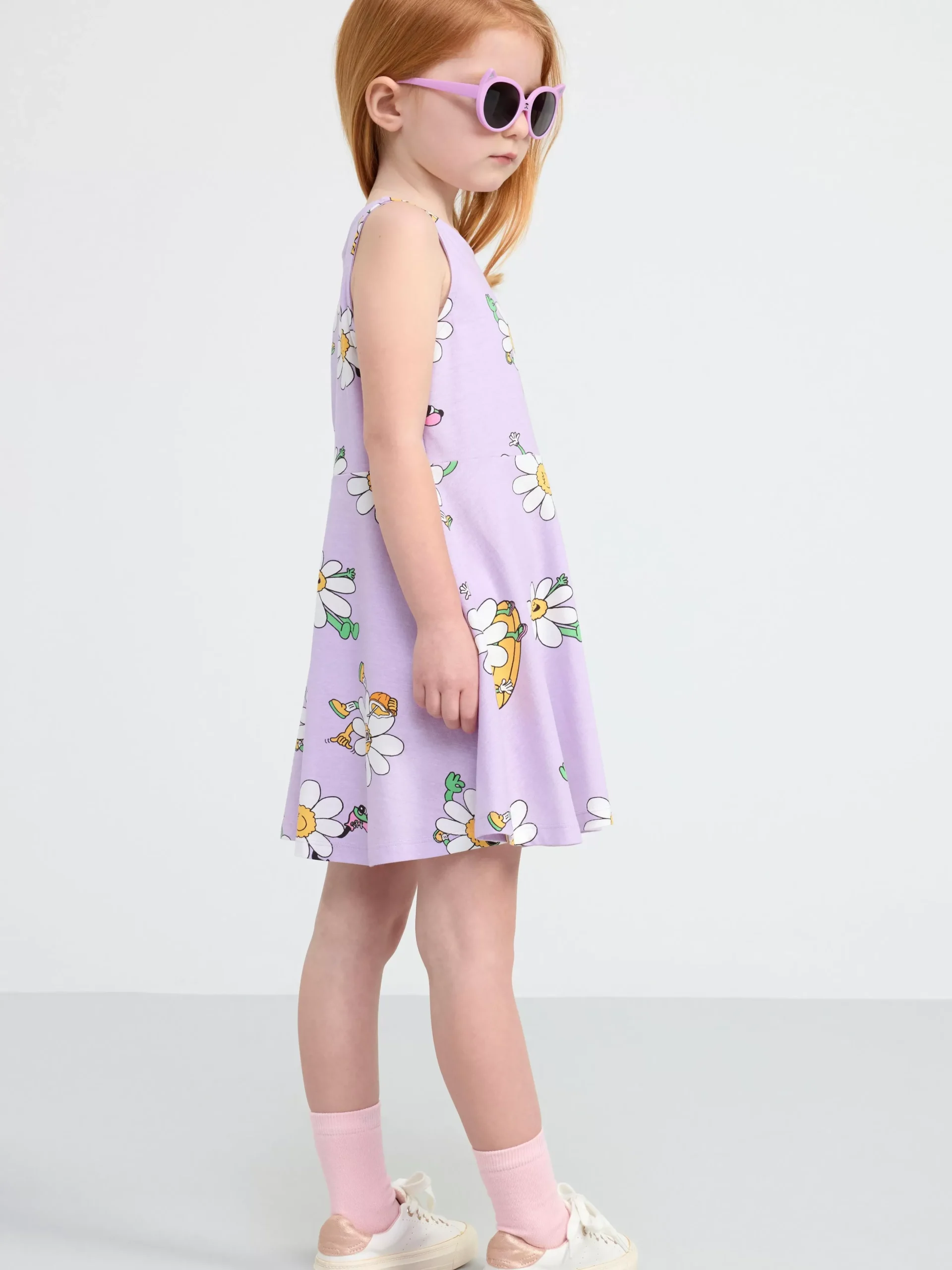 Klänningar>Lindex Armlos Trikaklanning Med Blommor Light Lilac