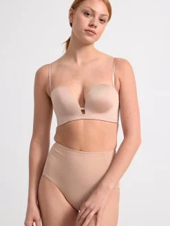 Bh>Lindex Axelbandslos Push-Up Bh Med Djup Urringning Beige