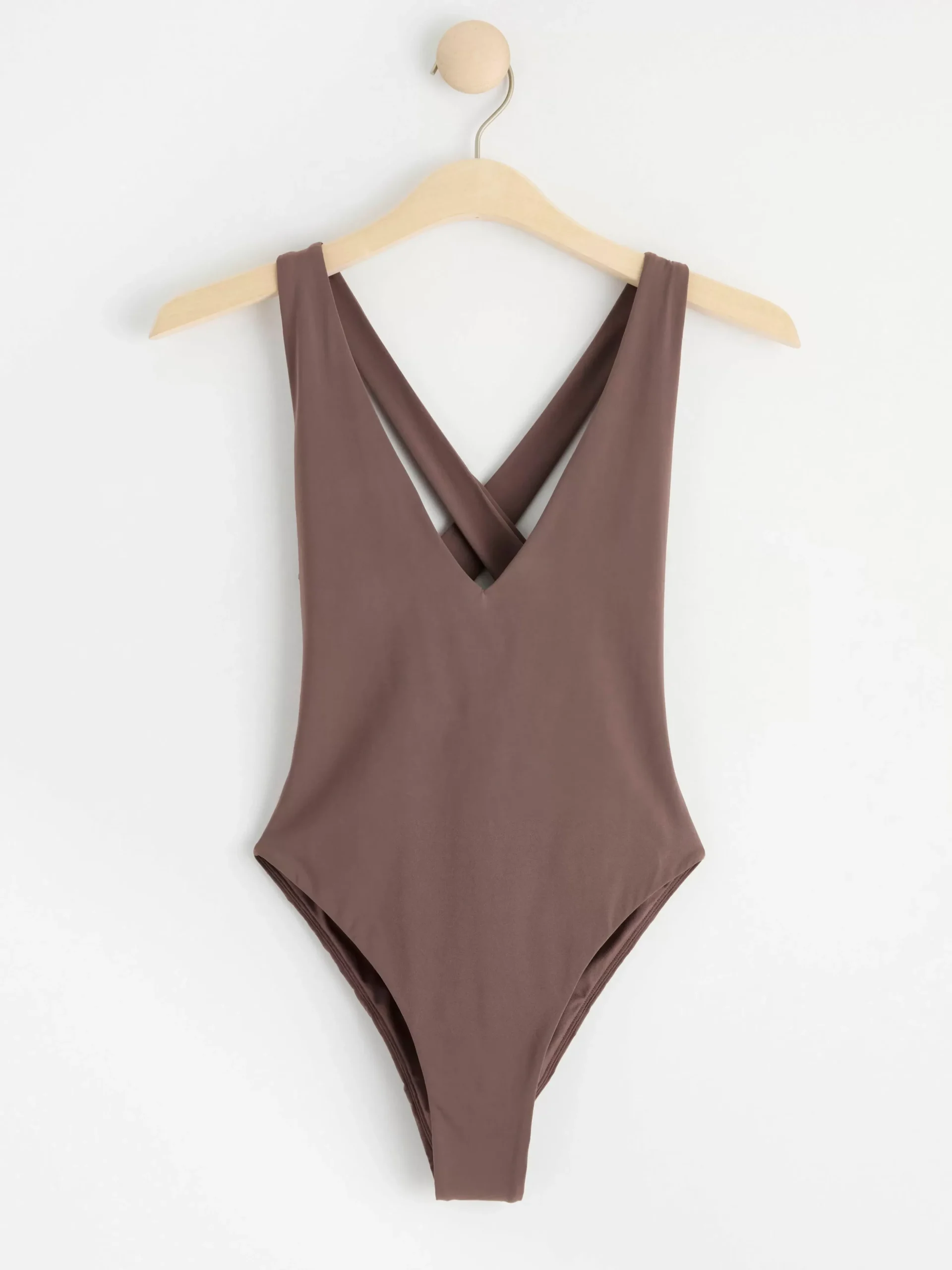 Badkläder>Lindex Baddrakt Med Korsade Remmar Baktill Dark Dusty Brown