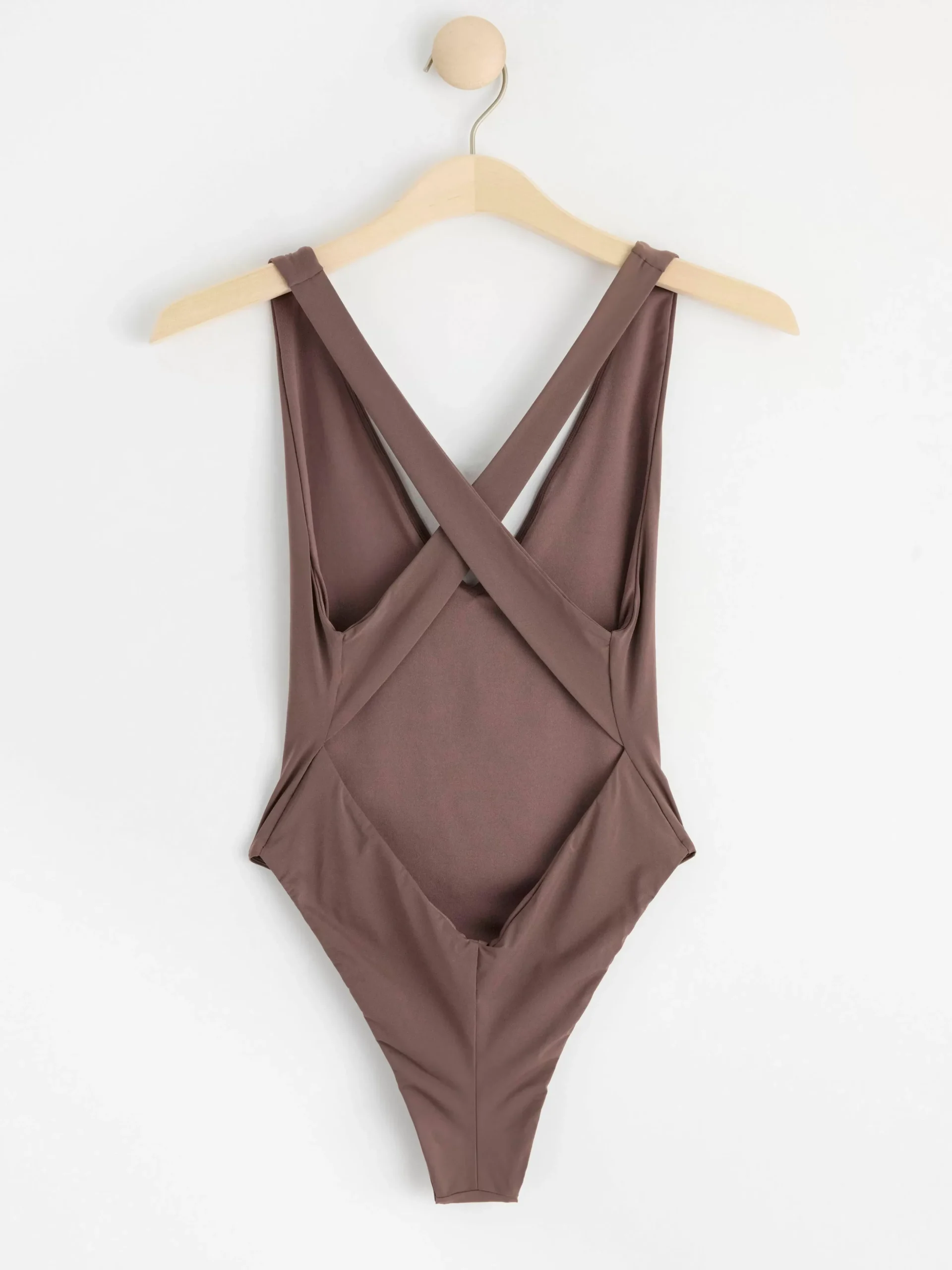 Badkläder>Lindex Baddrakt Med Korsade Remmar Baktill Dark Dusty Brown