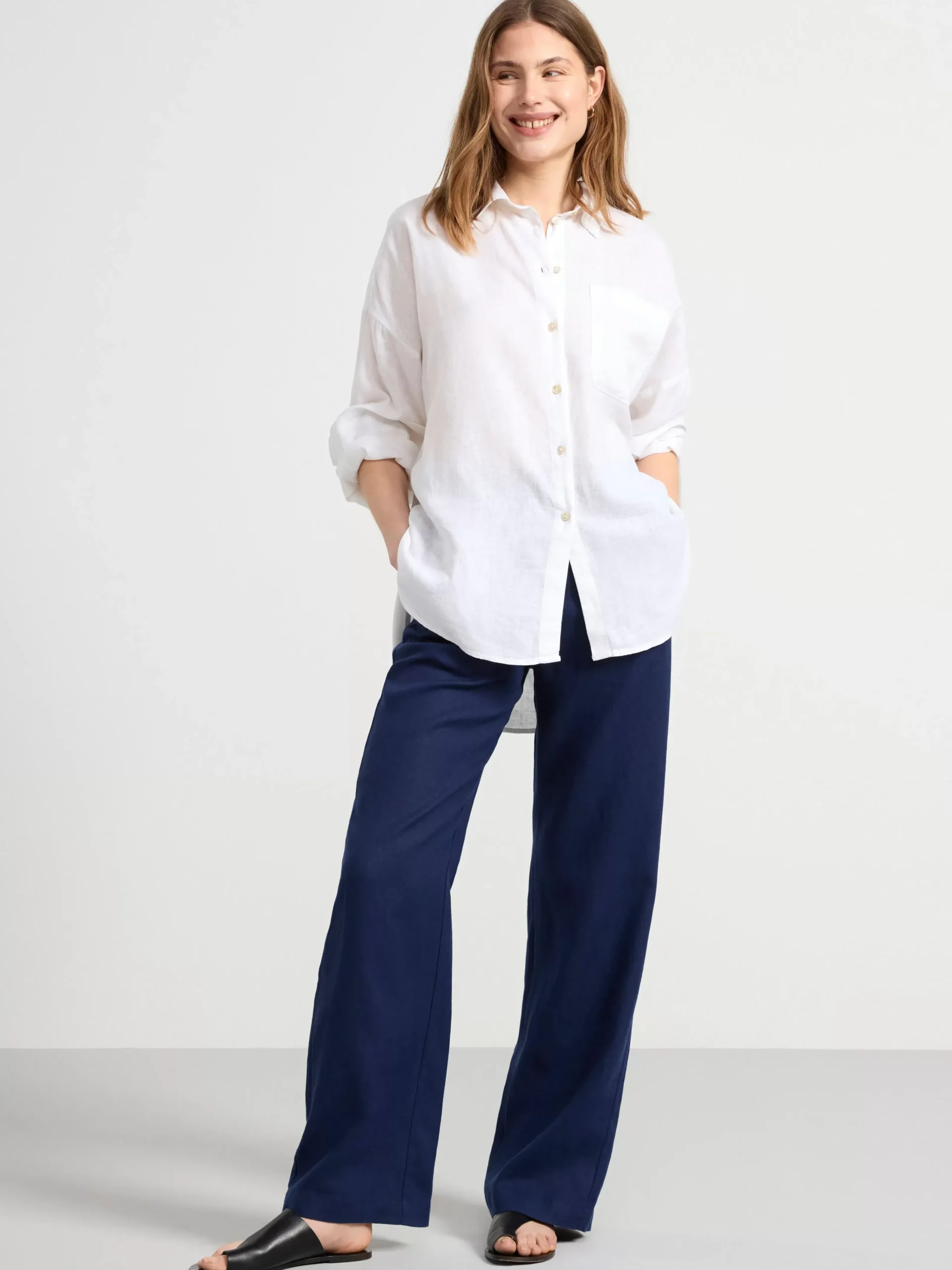 Byxor>Lindex Bella Rak Byxa I Linne Dark Blue