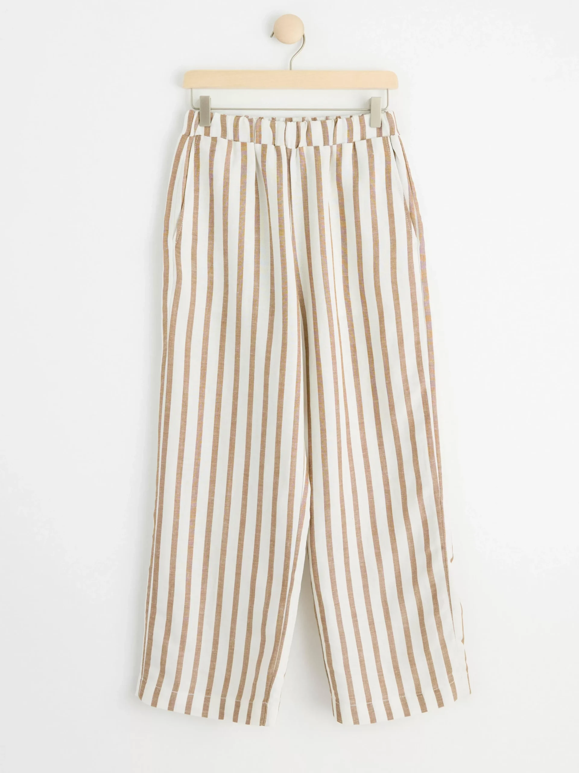 Byxor>Lindex Bella Rak Croppad Byxa I Linne Off White
