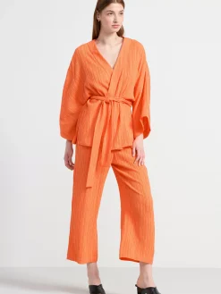 Byxor>Lindex Bella Rak Croppad Byxa Med Struktur Orange
