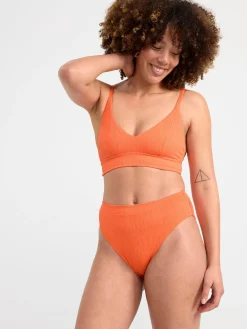 Badkläder>Lindex Bikiniunderdel Med Hog Midja Och Krinklad Struktur Dark Orange