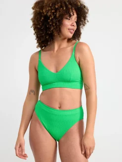 Badkläder>Lindex Bikiniunderdel Med Hog Midja Och Krinklad Struktur Green