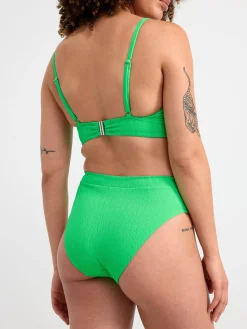 Badkläder>Lindex Bikiniunderdel Med Hog Midja Och Krinklad Struktur Green