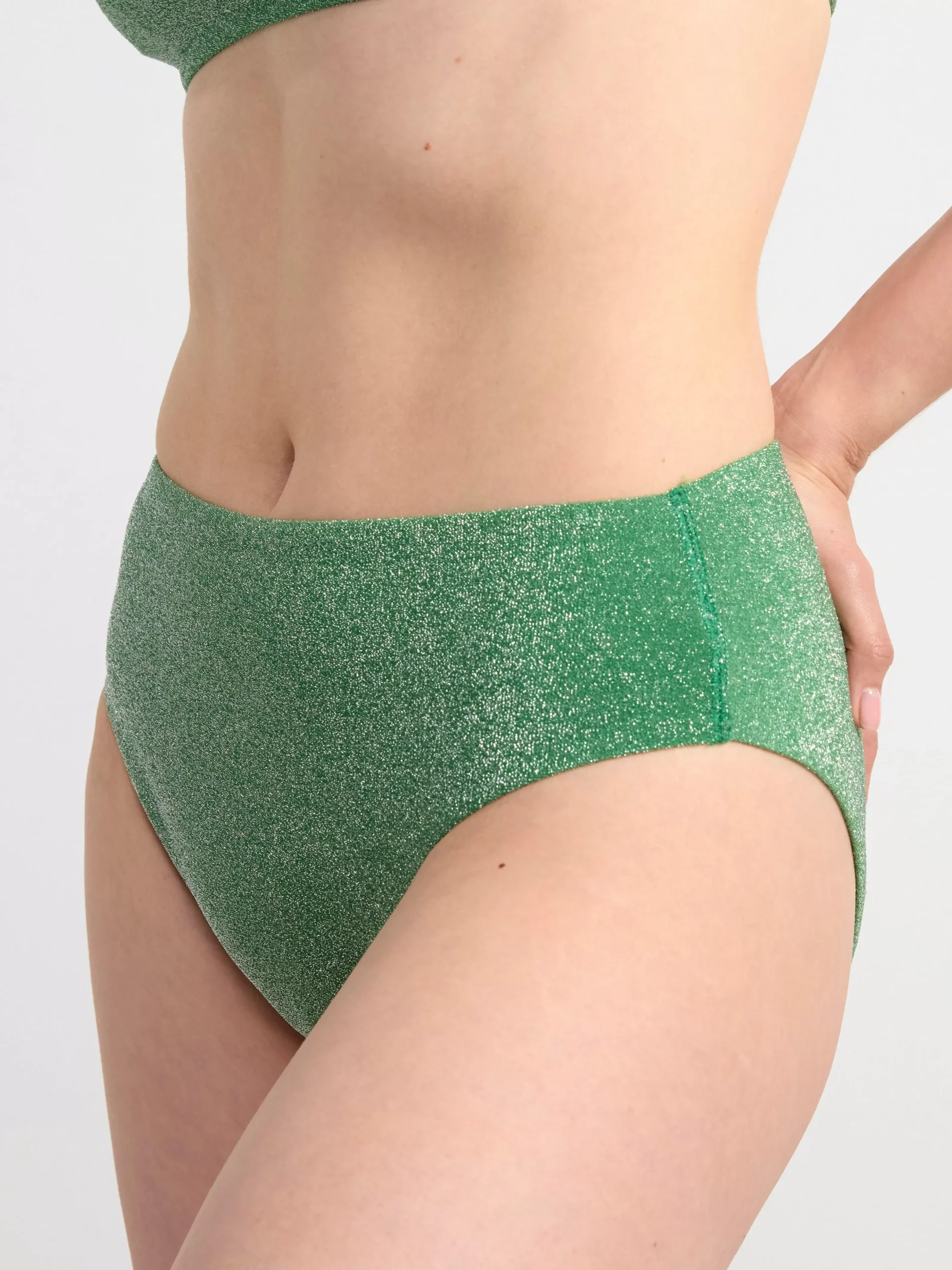 Badkläder>Lindex Bikiniunderdel Med Hog Midja I Lurex Dark Green