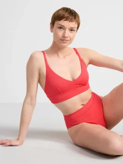 Badkläder>Lindex Bikiniunderdel Med Hog Midja Och Krinklad Struktur Light Red