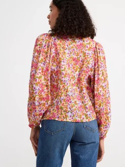 Blusar & Skjortor>Lindex Blommig Blus Med Puffarm Orange