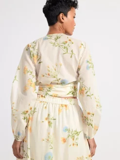 Blusar & Skjortor>Lindex Blommig Omlottblus Light White