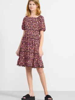 Klänningar>Lindex Blommig Trikaklanning Black