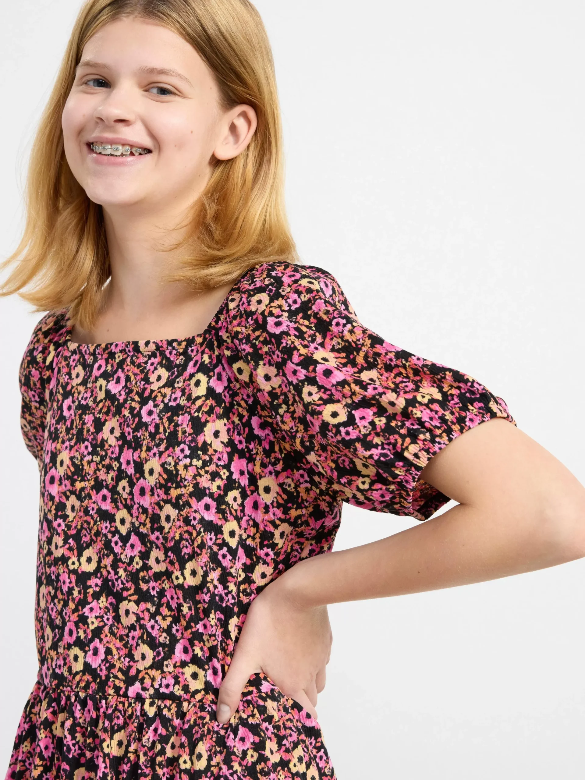 Klänningar>Lindex Blommig Trikaklanning Black