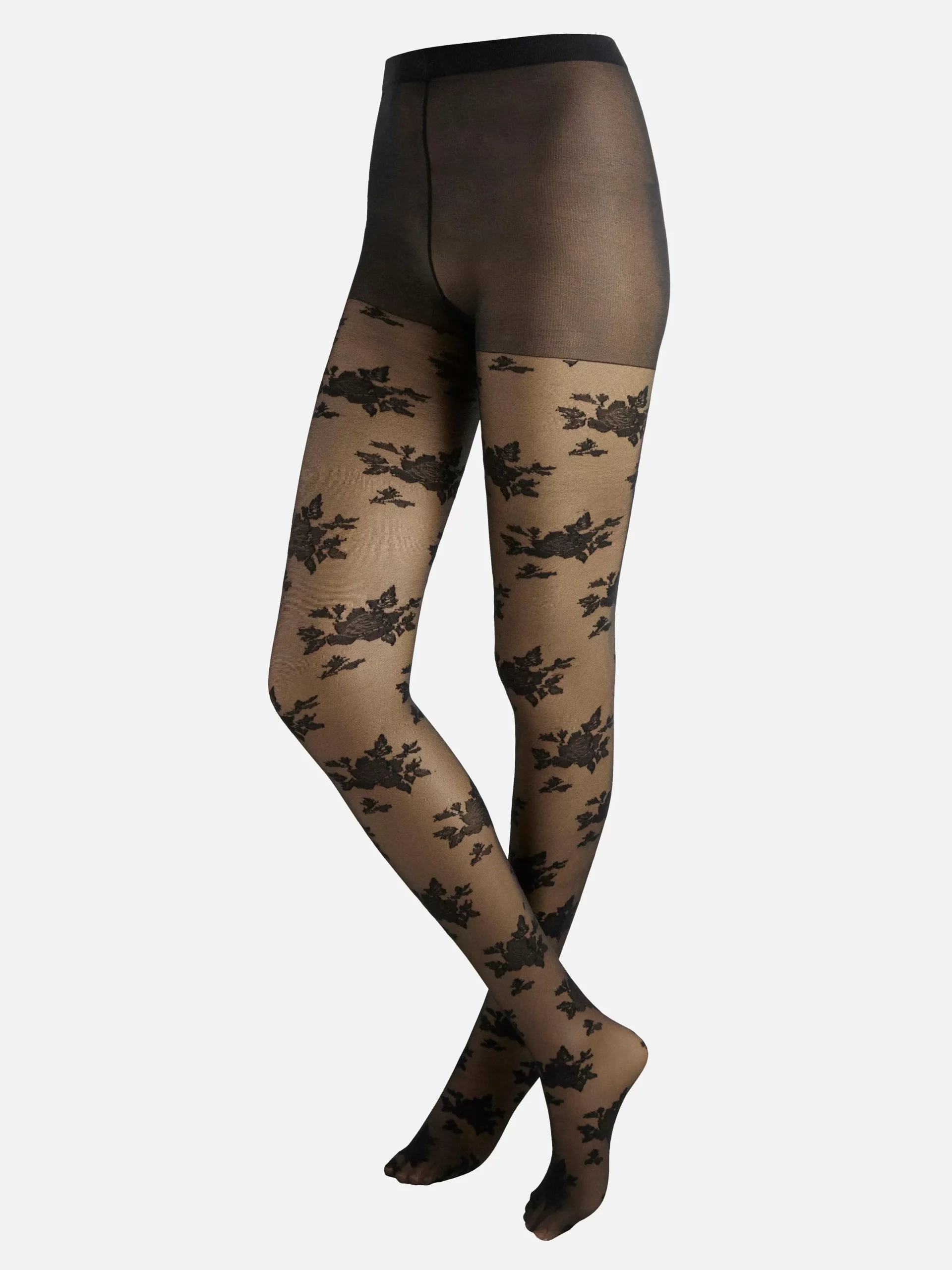 Strumpbyxor & Leggings>Lindex Blommiga Semi Shine Strumpbyxor 20 Denier Black