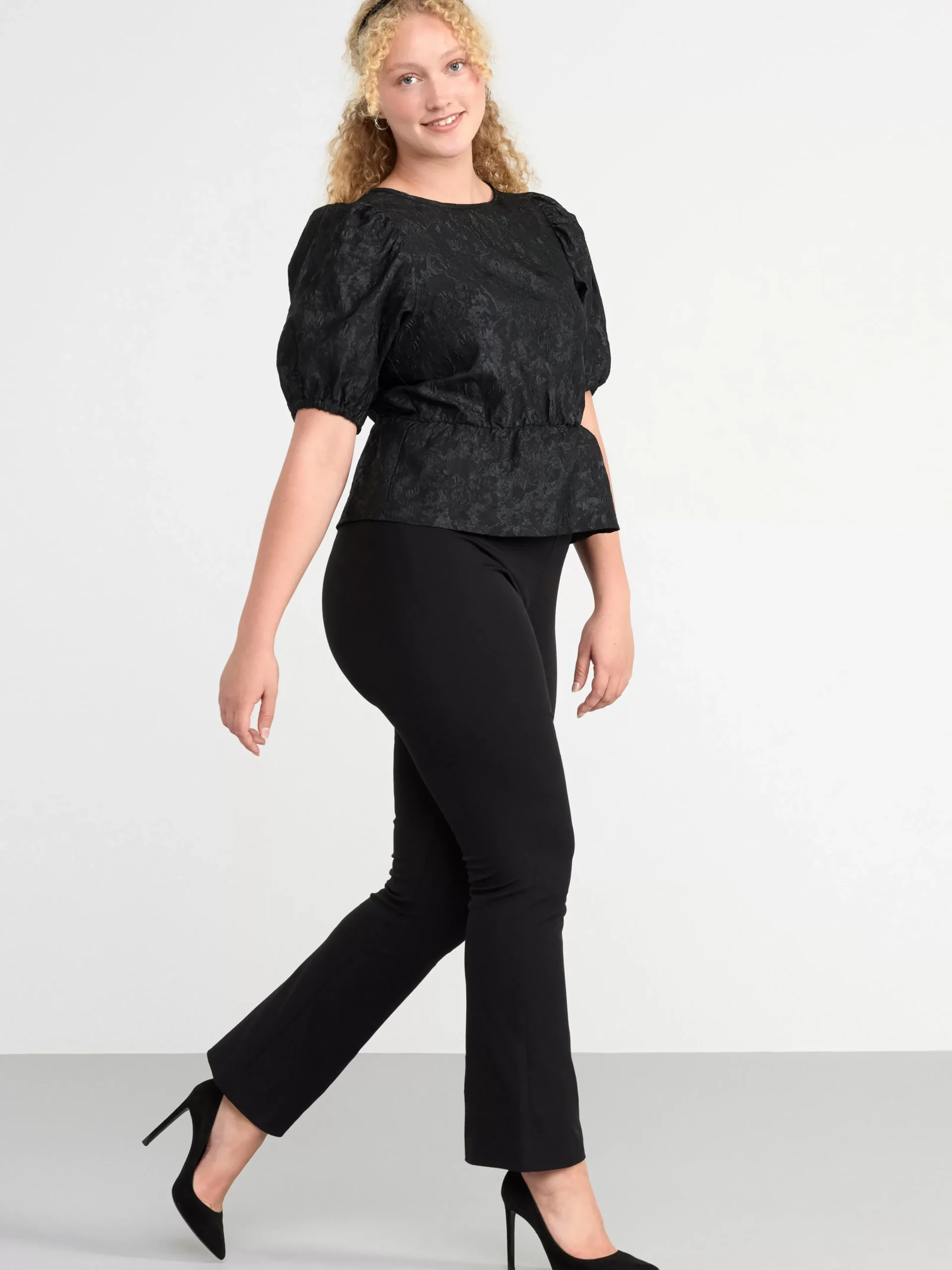 Blusar & Skjortor>Lindex Blus I Jacquard Med Puffarm Black