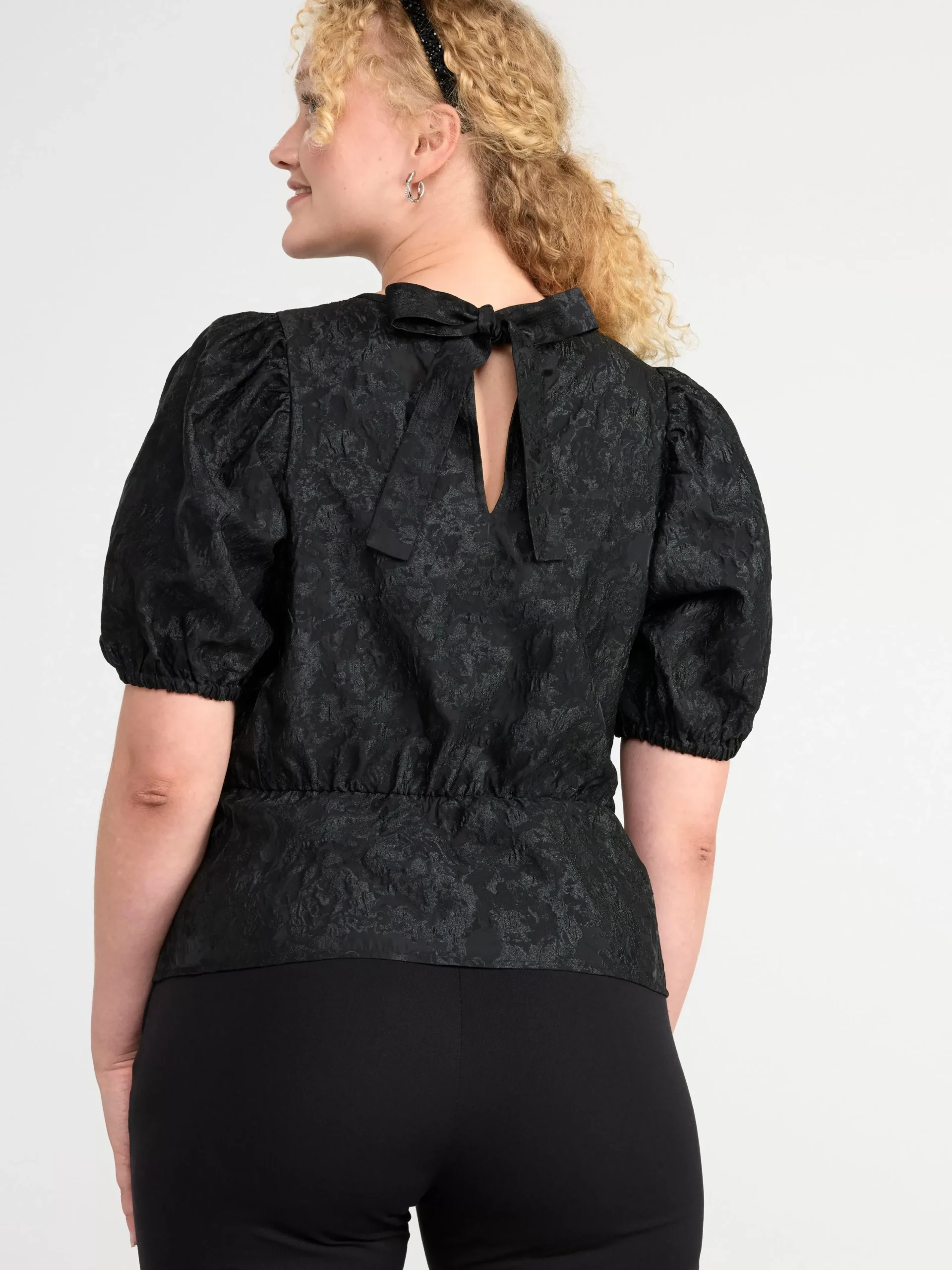 Blusar & Skjortor>Lindex Blus I Jacquard Med Puffarm Black