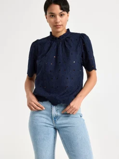 Blusar & Skjortor>Lindex Blus Med Broderie Anglaise Navy