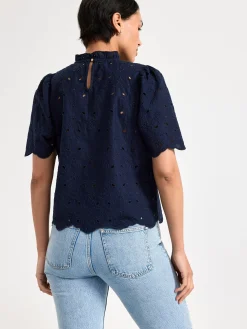 Blusar & Skjortor>Lindex Blus Med Broderie Anglaise Navy