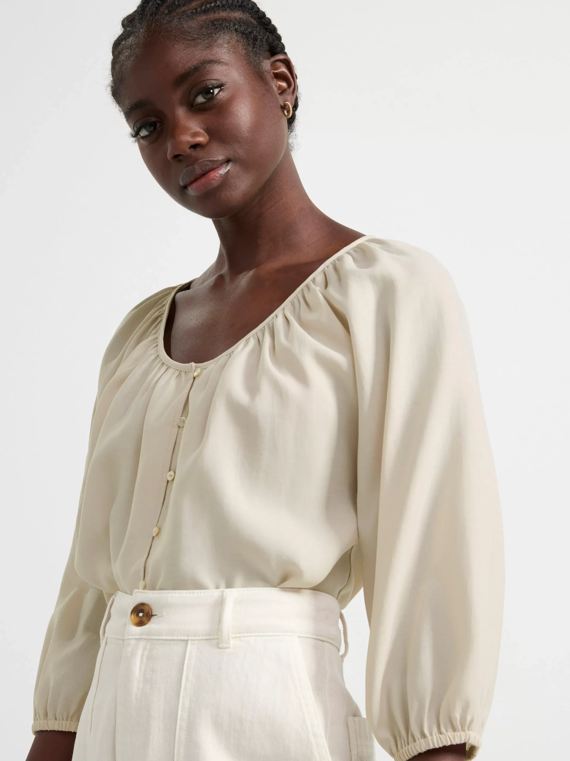 Blusar & Skjortor>Lindex Blus Med Trekvartsarm Light Beige