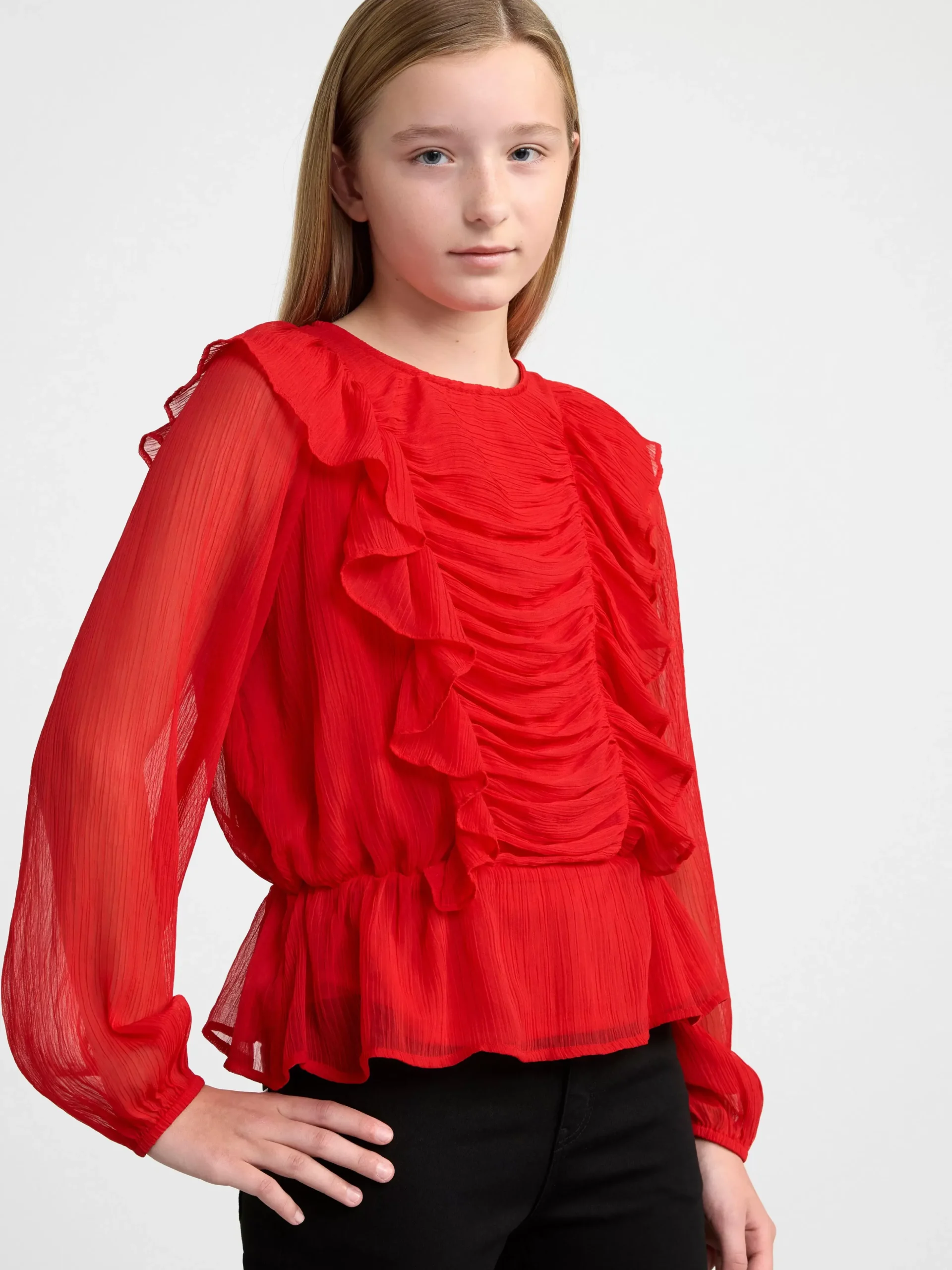 Toppar & T-Shirts>Lindex Blus Med Volanger Red