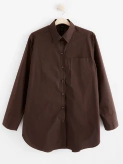Blusar & Skjortor>Lindex Bomullsskjorta I Oversize-Modell Dark Dusty Brown