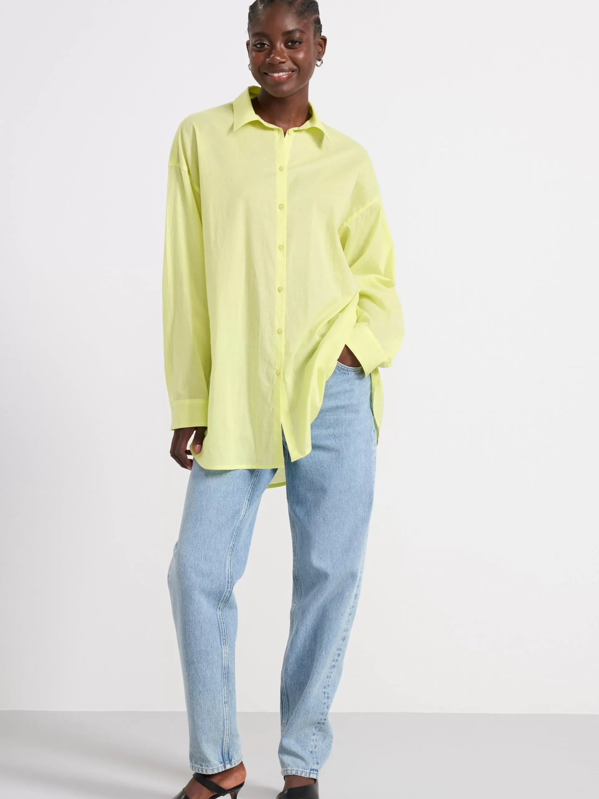 Blusar & Skjortor>Lindex Bomullsskjorta Med Lang Arm Green