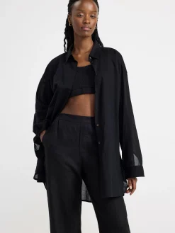 Blusar & Skjortor>Lindex Bomullsskjorta Med Lang Arm Black