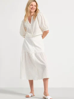 Kjolar>Lindex Broderad Midikjol Med Knappning Off White