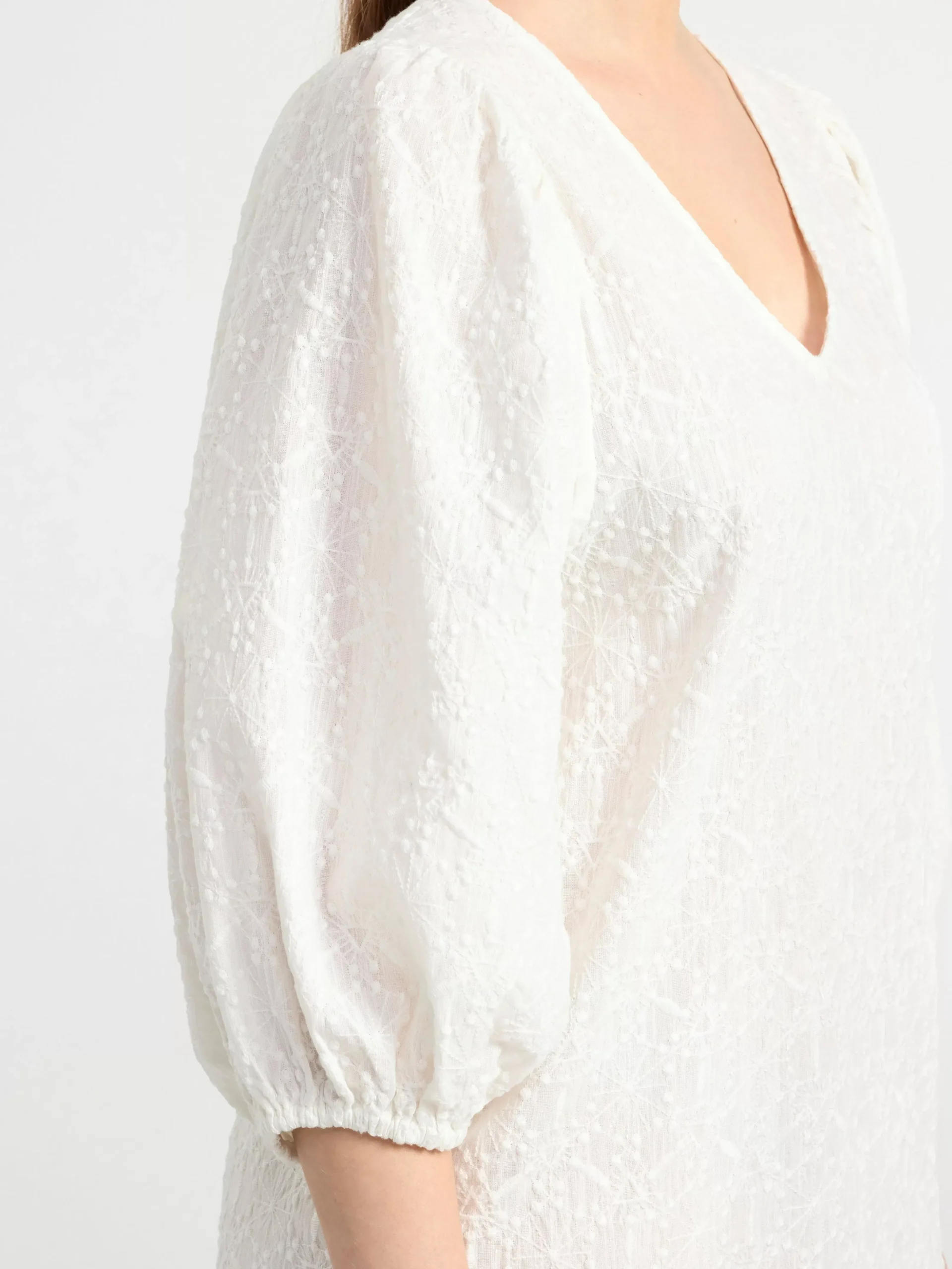 Blusar & Skjortor>Lindex Broderad Tunika Med Puffarm Light White