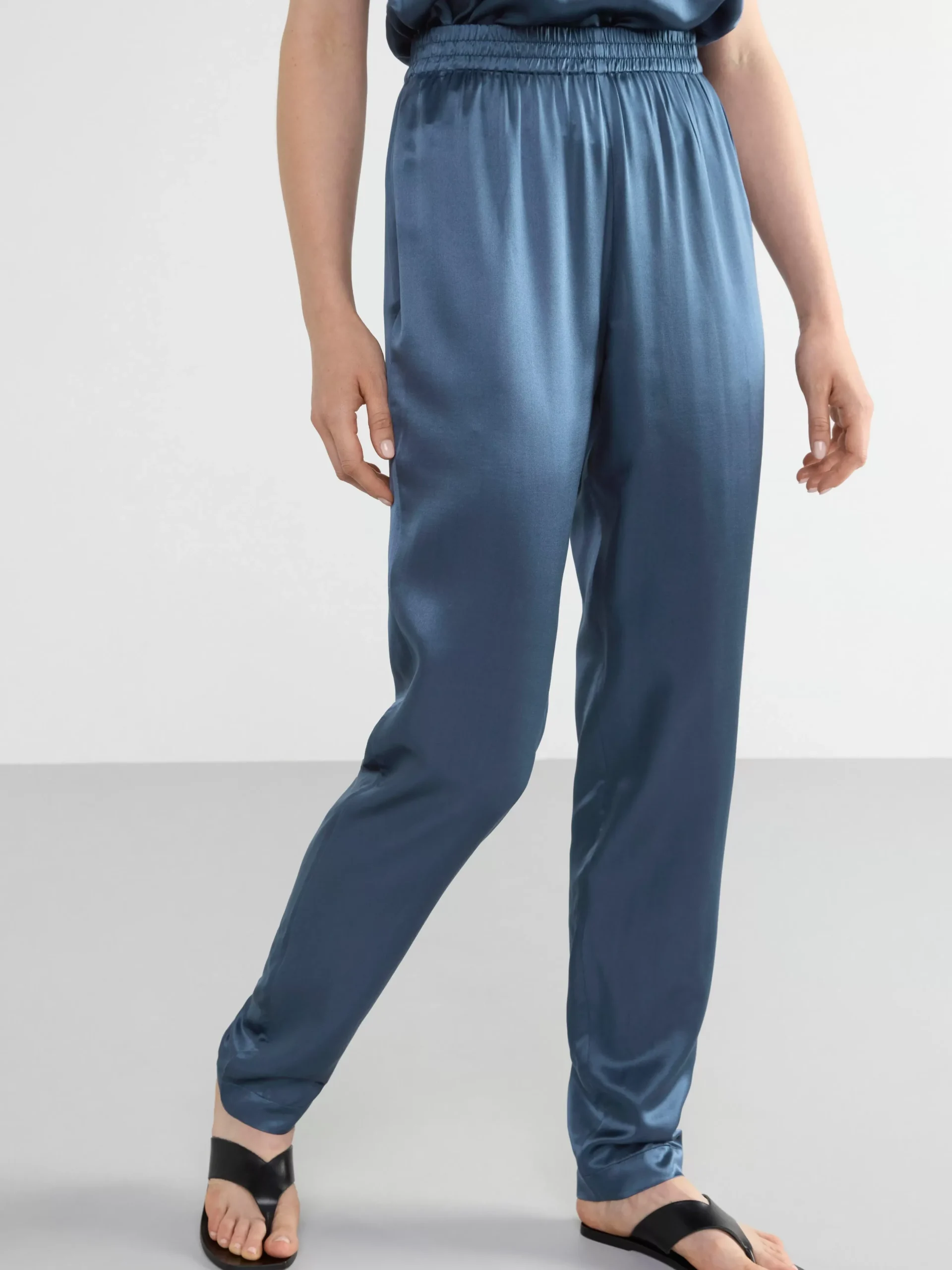Byxor>Lindex Byxa I Sidenblandning Dusty Blue