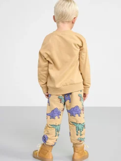 Byxor & Leggings>Lindex Byxa Med Borstad Insida Och Dinosaurier Beige