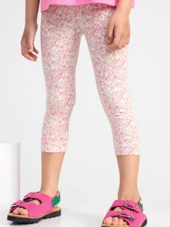 Byxor & Leggings>Lindex Caprileggings Med Blommor Light Pink