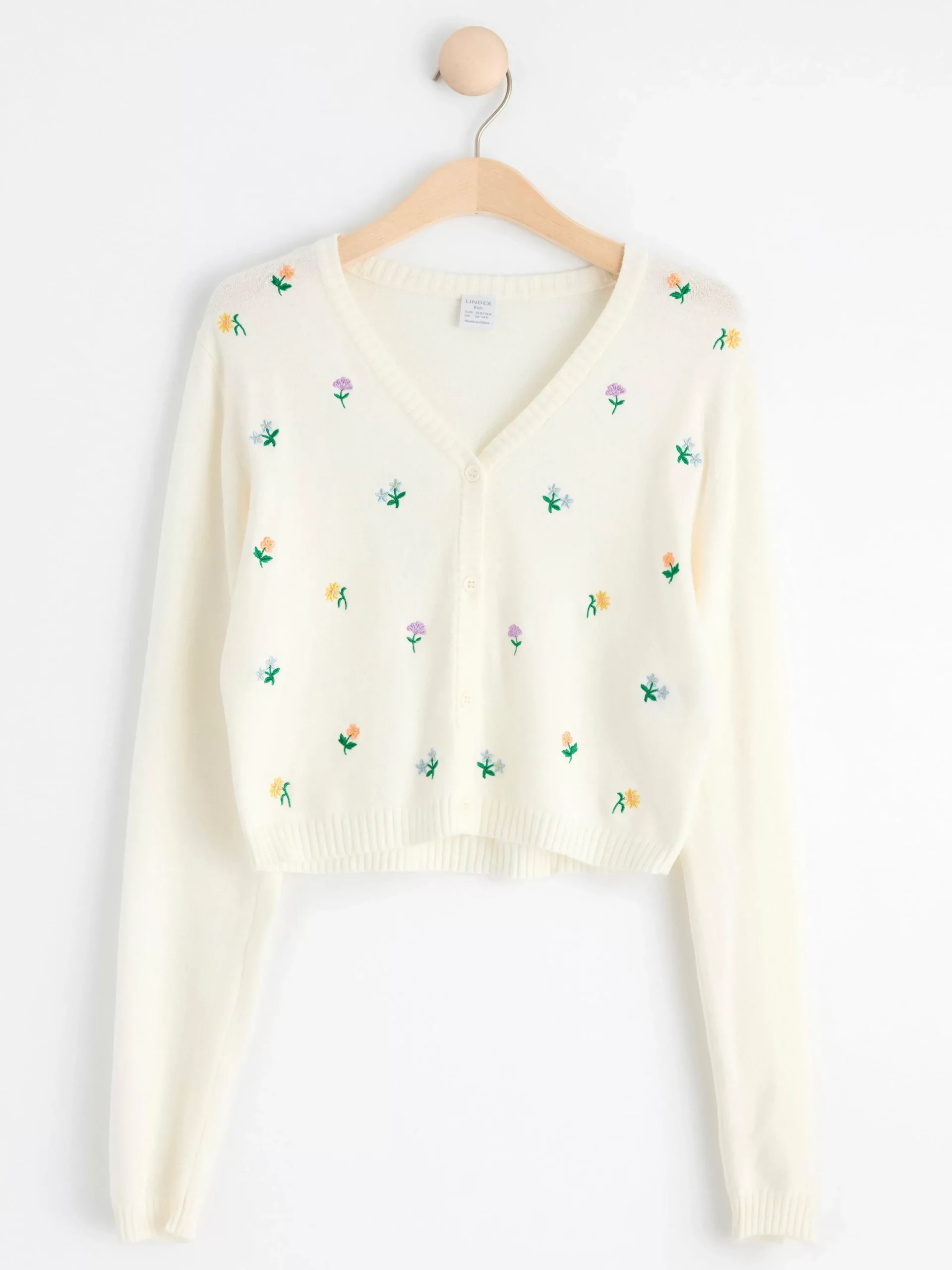 Tröjor & Cardigans>Lindex Cardigan Med Broderade Blommor Off White