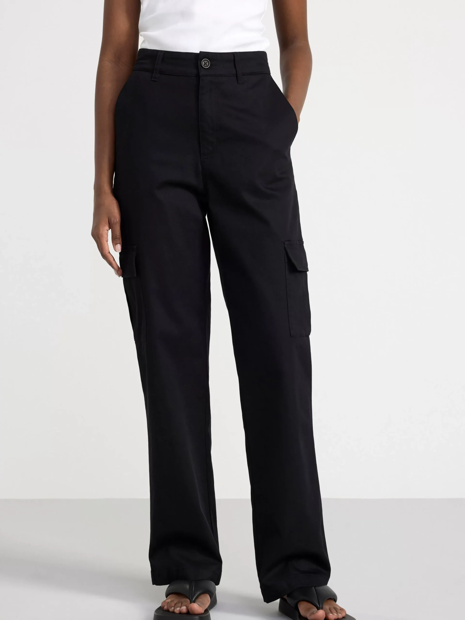 Byxor>Lindex Cargobyxa Med Hog Midja Black