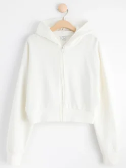 Tröjor & Cardigans>Lindex Croppad Hoodie Med Dragkedja Off White